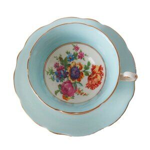 Tea Cup and Saucer Vintage Teacup Pale Blue Floral Foley Bone China